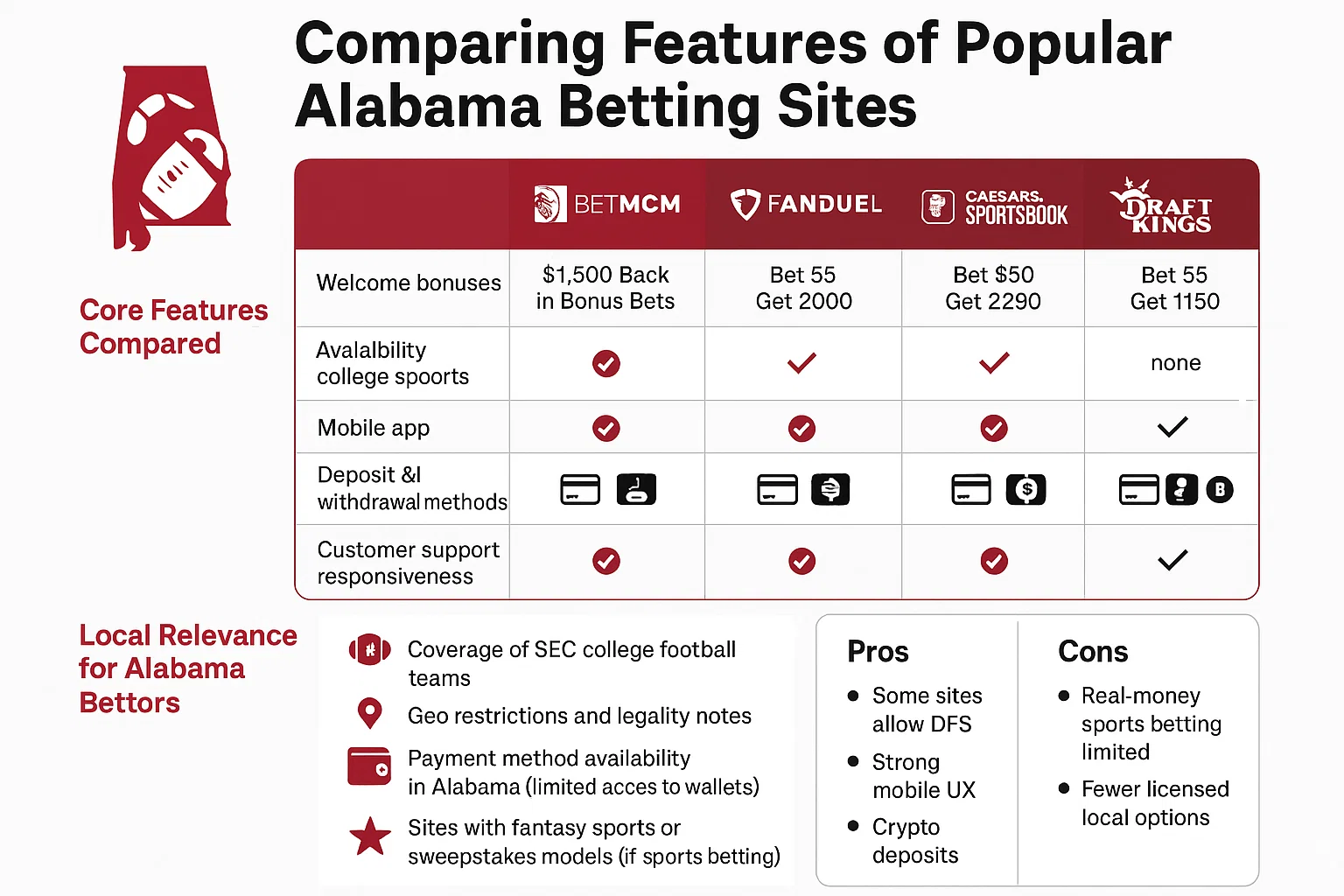 Comparing Features of Popular Alabama Betting Sites